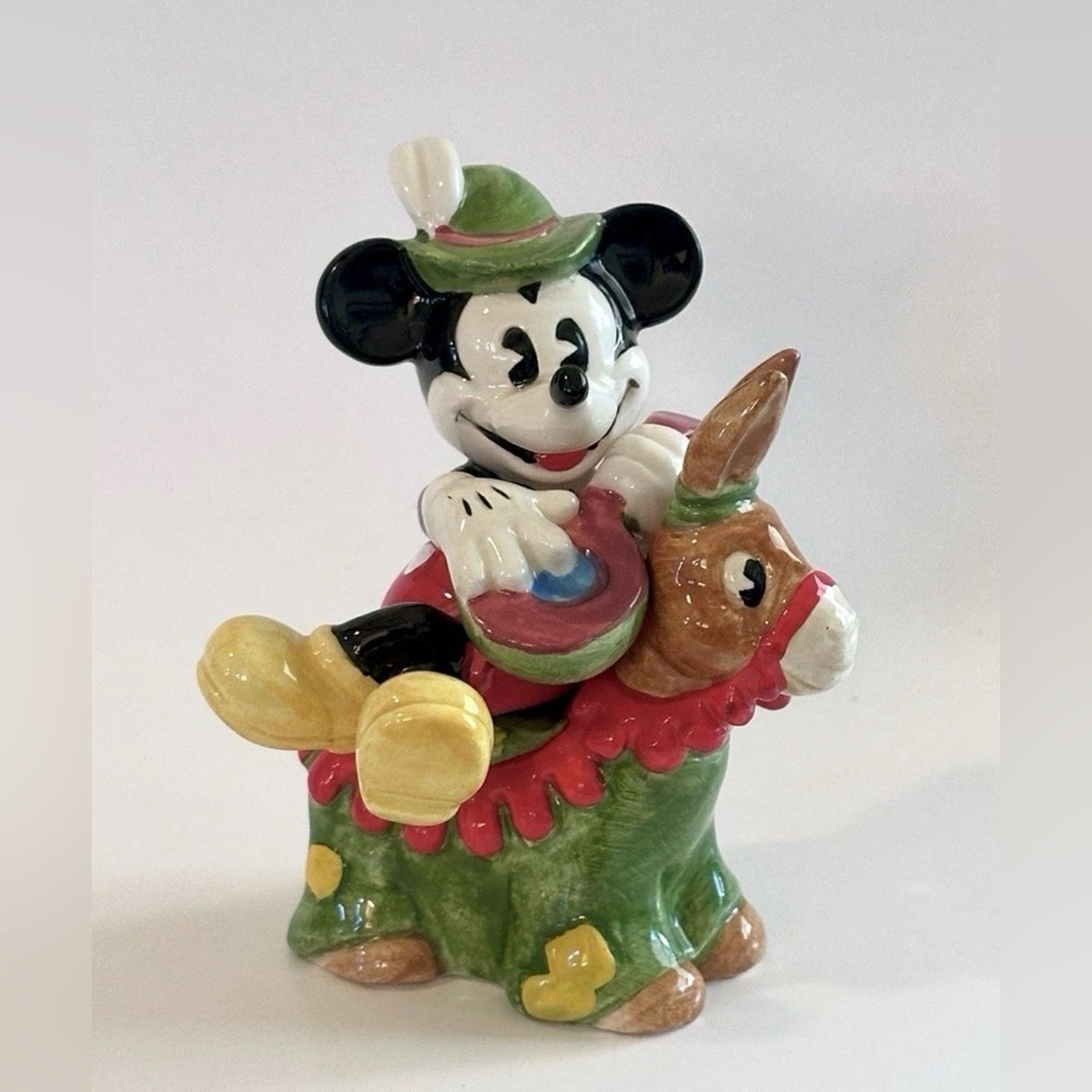 Disney Enesco Mickey Mouse Burro Donkey Ye Olden Days Stacking Salt & Pepper Set